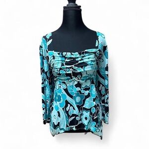 Y2K teal floral sweetheart top Fairycore early 2000s coquette whimsical vtg